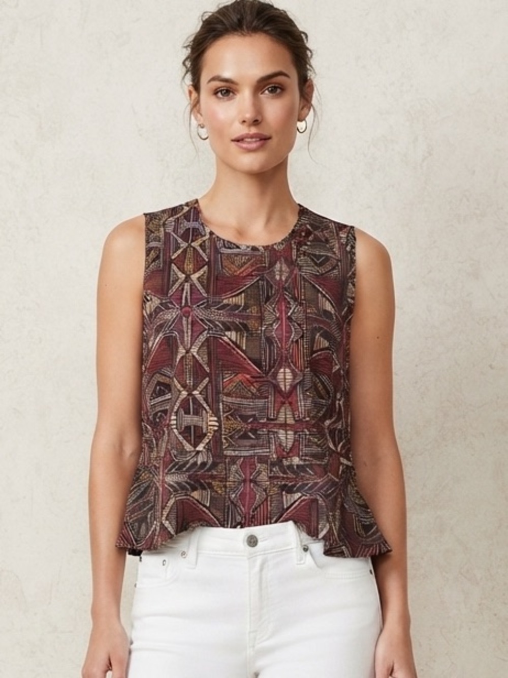 BCBGMAXAZARIA. Geometric Patterned Sleeveless Top